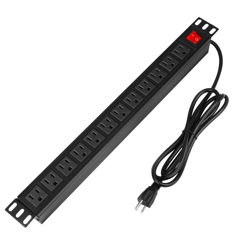 BTU Power Strip Surge Protector Rack-Mount PDU, 12-Outlet Power Strip with Switch, Metal Mountable Heavy Duty for Server Racks, Garage, Shop Workbench, Industrial Commercial Use (Black 6FT) - Image 1